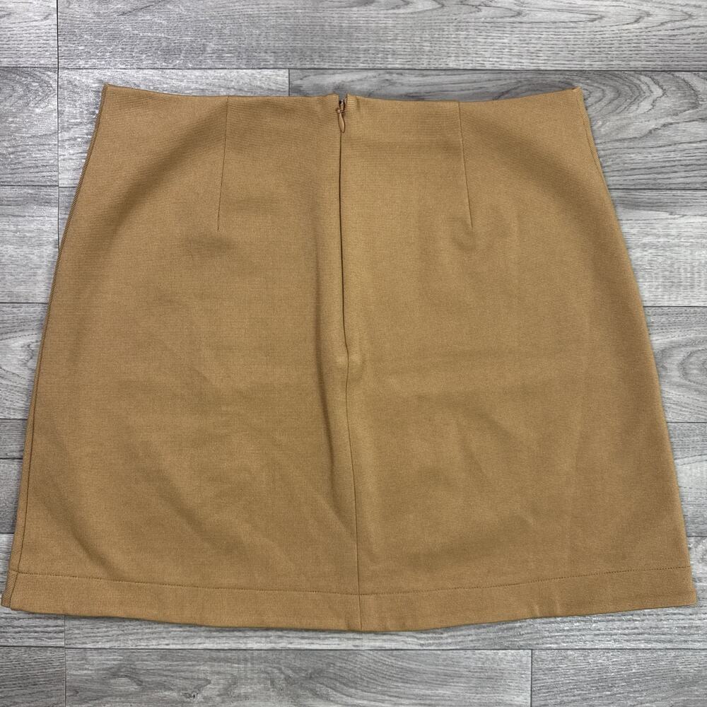 Maeve Anthropologie Mini Skirt Front Slit Stretch Camel Brown sz M - Picture 5 of 6